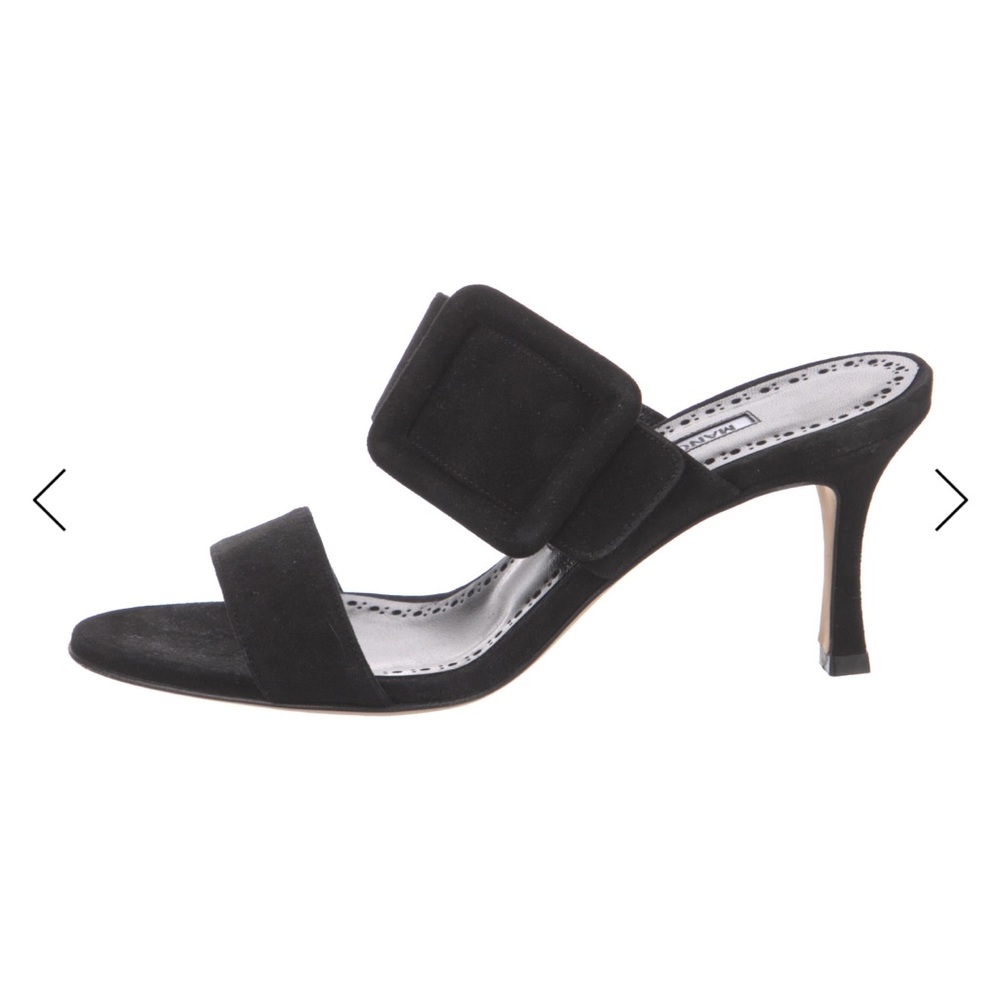 NWOT Manolo Blahnik Gable 70 black buckled suede mules IT 36 / US 6